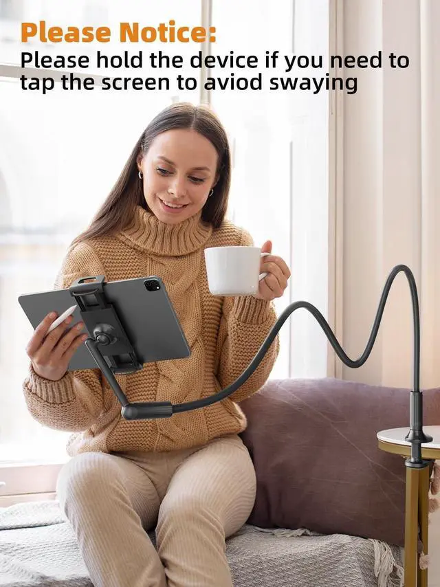 Alt view image 5 of 5 - SAIJI 47" Gooseneck Kindle Holder, Tablet Holder for Bed with Upgraded Base, iPad Stand with Flexible Lazy Arm, Compatible with iPad/iPhone/Kindle/Switch or Other 4.7-13" Device (Black)