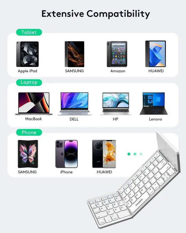 Alt view image 4 of 5 - Samsers Foldable Bluetooth Keyboard with Touchpad - Portable Wireless Keyboard with Holder, Rechargeable Full Size Ultra Slim Pocket Folding Keyboards for Android Windows iOS Tablet & Laptop - Silver