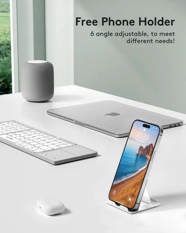 Alt view image 5 of 5 - Samsers Foldable Bluetooth Keyboard with Touchpad - Portable Wireless Keyboard with Holder, Rechargeable Full Size Ultra Slim Pocket Folding Keyboards for Android Windows iOS Tablet & Laptop - Silver