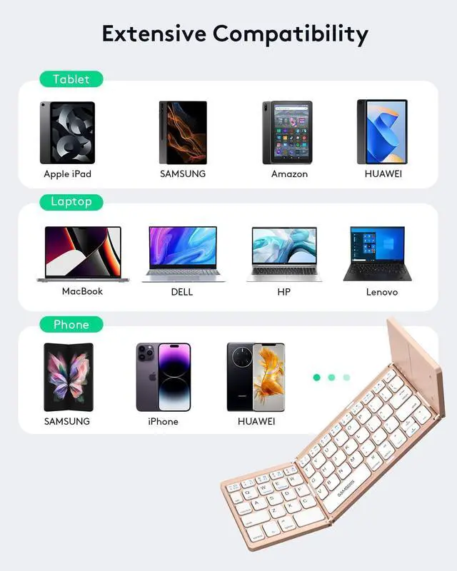 Alt view image 4 of 5 - Samsers Foldable Bluetooth Keyboard with Touchpad - Portable Wireless Keyboard with Holder, Rechargeable Full Size Ultra Slim Pocket Folding Keyboards for Android Windows iOS Tablet & Laptop - Pink