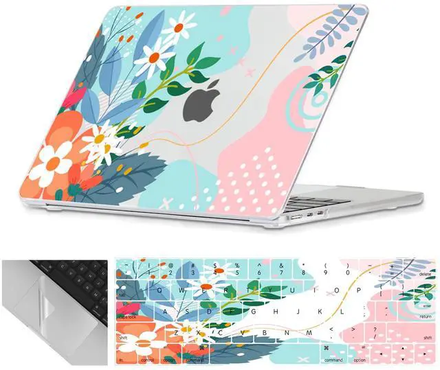 Main image of Se7enline Compatible with MacBook 15 inch Case A1707 A1990 for 2019 2018 2017 2016 15-inch Macbook Pro Touch Bar Laptop Hard Shell Case&Keyboard Cover Skin&Touchpad Protector,Green Pink White Flower