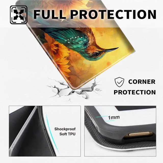 Alt view image 4 of 5 - SDFCVBTYU Case for Kinlde Fire HD 10 Tablet Case (11th Generation 2021 Release) Fire HD 10 Plus Case 2021 Slim PU Leather Smart Folio Stand Cover with Auto Wake Sleep, Hummingbirds Sunflower