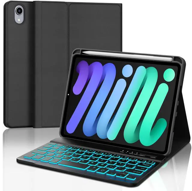 Main image of iPad mini 7th (A17 Pro) 2024 Case with Keyboard & Backlit Keyboard Case for iPad mini 6th Gen 2021 8.3 inch, 7 Colors Backlight Keypad Cover for Mini-7/6 Generation, Built-in Apple Pen Holder, Black