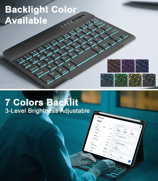 Alt view image 4 of 5 - iPad mini 7th (A17 Pro) 2024 Case with Keyboard & Backlit Keyboard Case for iPad mini 6th Gen 2021 8.3 inch, 7 Colors Backlight Keypad Cover for Mini-7/6 Generation, Built-in Apple Pen Holder, Black