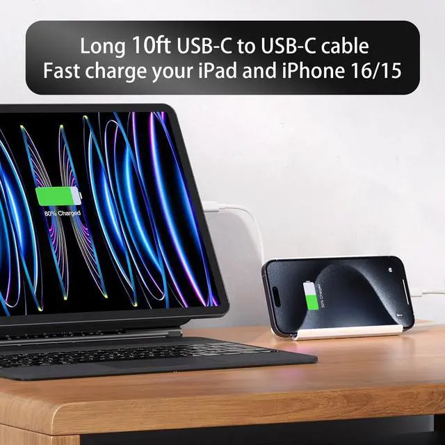 Alt view image 2 of 5 - i Pad Charger Fast Charging for Apple iPad 10th Generation Charger 10.9", iPad A16 11th 11-inch, 2025 iPad Air 13" 11" M3 M2 6th/5th, Mini 7 A17 Pro, 20W USBC Block Long 10ft USB C Cable,2-Pack White
