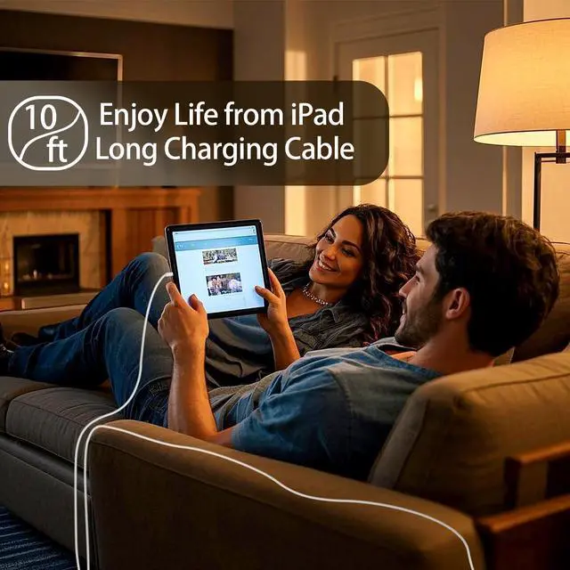 Alt view image 3 of 5 - i Pad Charger Fast Charging for Apple iPad 10th Generation Charger 10.9", iPad A16 11th 11-inch, 2025 iPad Air 13" 11" M3 M2 6th/5th, Mini 7 A17 Pro, 20W USBC Block Long 10ft USB C Cable,2-Pack White