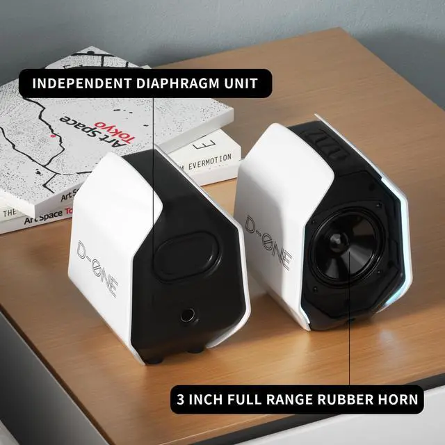Alt view image 2 of 5 - IBALL*BOX D-ONE 30W PC Gaming Computer Speakers for Laptop, Mac, Desktop Computer, Woofer Speakers, Bluetooth, USB, 3.5mm AUX Inputs, RGB Lights, Multimedia Speakers, White