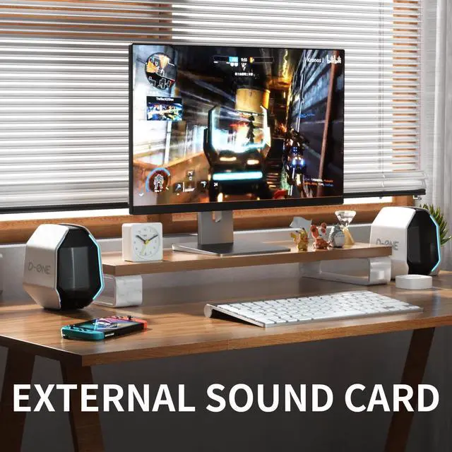 Alt view image 5 of 5 - IBALL*BOX D-ONE 30W PC Gaming Computer Speakers for Laptop, Mac, Desktop Computer, Woofer Speakers, Bluetooth, USB, 3.5mm AUX Inputs, RGB Lights, Multimedia Speakers, White