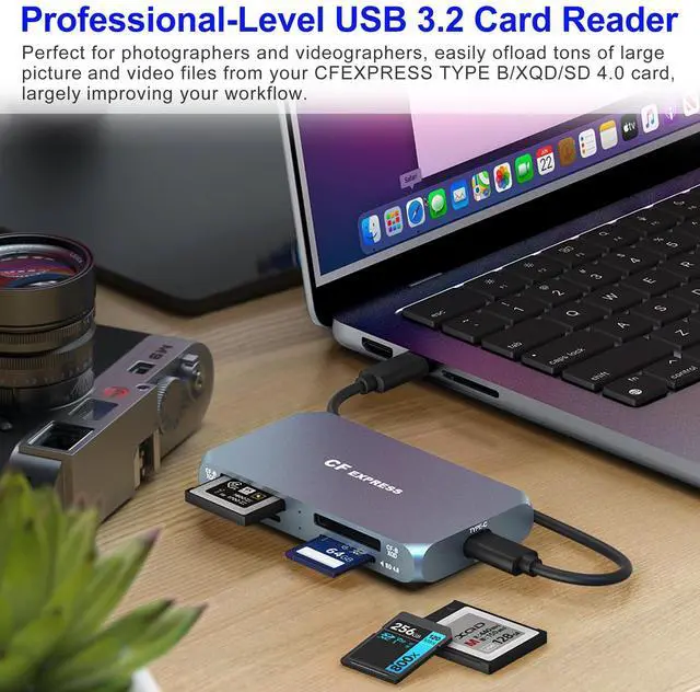 Alt view image 4 of 5 - Dual CFexpress Type B/XQD+Dual SD 4.0 UHS-II Card Reader-Professional 4-Slot, 10Gbps USB 3.2 Gen 2, Plug & Play, Simultaneous Read/Write, CF Express Reader for CFexpress Type B/XQD/SD/SDHC/SDXC/SDUC