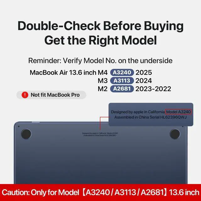 Alt view image 2 of 5 - Soonjet Compatible for MacBook Air 13.6 inch Case M4 M3 M2 2025 2024-2022 Release Model A3240 A3113 A2681, Sturdy Protective Hard Shell Case Cover for MacBook Air M2 13 inch - Midnight Clear