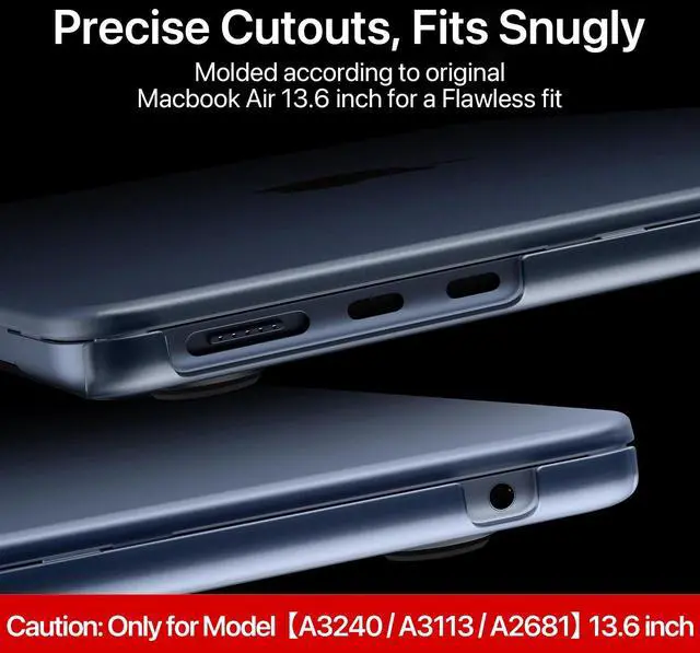 Alt view image 3 of 5 - Soonjet Compatible for MacBook Air 13.6 inch Case M4 M3 M2 2025 2024-2022 Release Model A3240 A3113 A2681, Sturdy Protective Hard Shell Case Cover for MacBook Air M2 13 inch - Midnight Clear