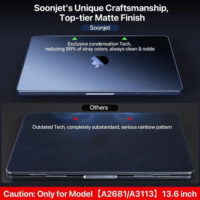 Alt view image 5 of 5 - Soonjet Compatible for MacBook Air 13.6 inch Case M4 M3 M2 2025 2024-2022 Release Model A3240 A3113 A2681, Sturdy Protective Hard Shell Case Cover for MacBook Air M2 13 inch - Midnight Clear