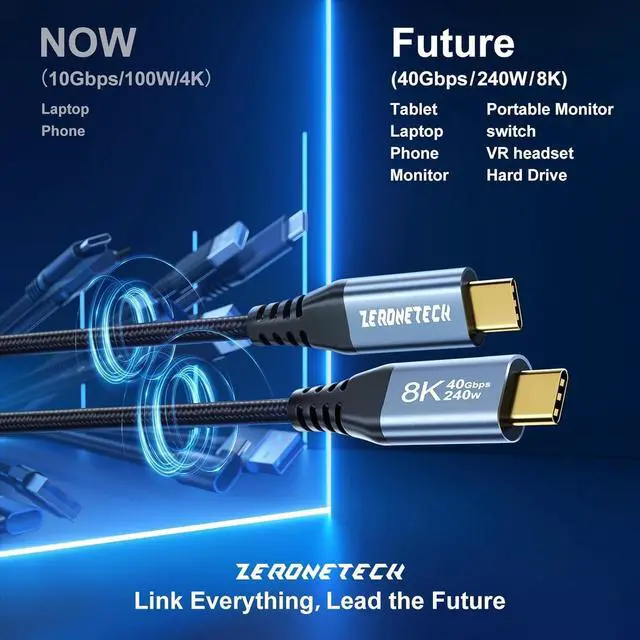 Alt view image 4 of 5 - USB C Monitor Cable [2-Pack 3.3FT], [8K@60Hz/Dual 4K@60Hz] Video Output, 40Gbps High Speed Data Transfer, USB 3.2 Gen 2 Display Video Cable 240W Charging for MacBook,iPad,SSD,Lenovo,KYY,ARZOPA