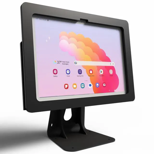Main image of TABcare Anti-Theft Acrylic Case with 360 Rotate 180 Swivel Metal Desktop Stand & 90-Degree USB C Cable for Samsung Galaxy TAB A9+ 11" Tablet (Black, TAB A9+ 11)