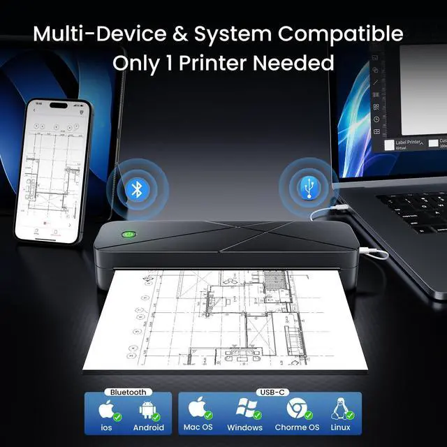 Alt view image 3 of 5 - Portable Printers Wireless for Travel, Inkless Thermal printer for Phone & Laptop, Bluetooth Small Compact Mobile Printer for Vehicle Home Use School Office, Support 8.5" X 11" US Letter & A4 Size