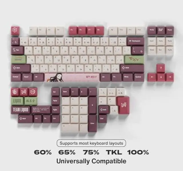 Alt view image 4 of 5 - Team Liquid Demon Slayer Kimetsu No Yaiba Nezuko PBT Dye Sublimation Keycaps for Mechanical Gaming Keyboards, Cherry MX Switches, Custom Side Print, ANSI ISO Support, US Layout - Officially Licensed
