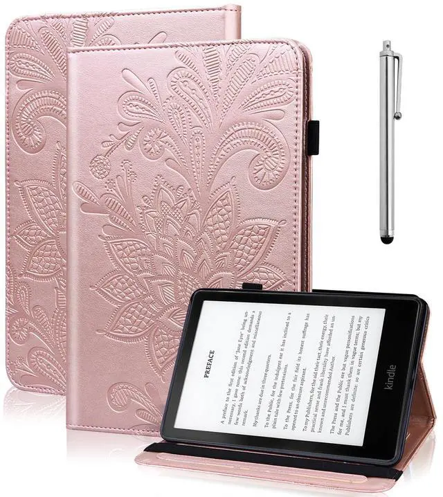 Main image of TUOLISG Case for 7" Kindle Paperwhite 12th Generation 2024 & Kindle Paperwhite Signature Edition, Embossed Lace Premium PU Leather Case with Card Slot for Kindle Paperwhite 2024, Rose Gold