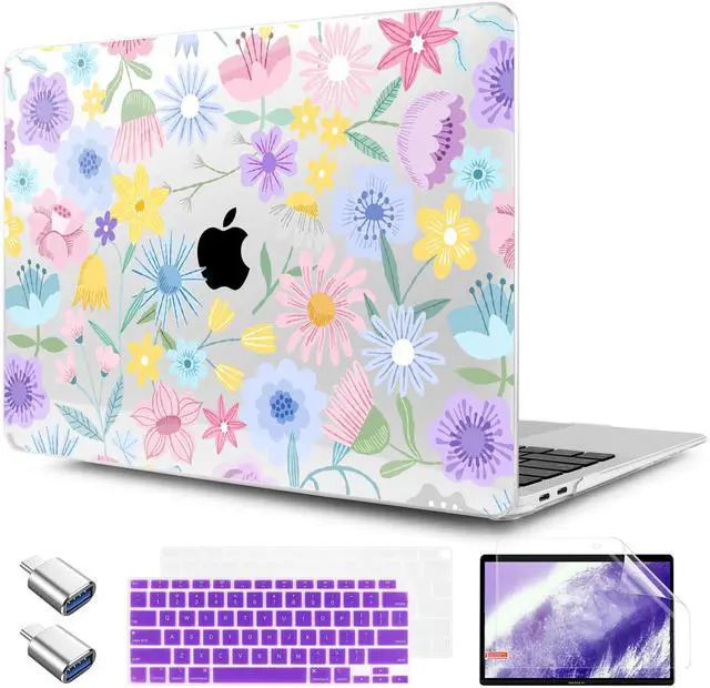 Main image of TWOLSKOO for MacBook Air 13.3 inch Case 2021 2020 2019 2018 Release M1 A2337 A2179 A1932 with Touch ID, Plastic Hard Shell Case & Keyboard Cover & Type C Adapter, Spring Blooms