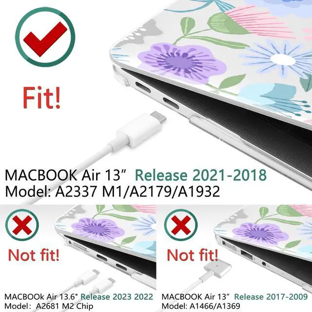 Alt view image 2 of 5 - TWOLSKOO for MacBook Air 13.3 inch Case 2021 2020 2019 2018 Release M1 A2337 A2179 A1932 with Touch ID, Plastic Hard Shell Case & Keyboard Cover & Type C Adapter, Spring Blooms