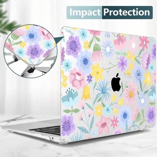 Alt view image 4 of 5 - TWOLSKOO for MacBook Air 13.3 inch Case 2021 2020 2019 2018 Release M1 A2337 A2179 A1932 with Touch ID, Plastic Hard Shell Case & Keyboard Cover & Type C Adapter, Spring Blooms