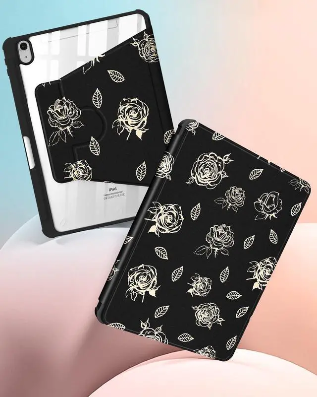 Alt view image 4 of 5 - Uppuppy for iPad A16 Case - for iPad 10th Generation Case 10.9 Inch Women Cute Girls Rose Flower Girly Floral Pretty Kawaii Aesthetic Design Rotating Stand Folio Tablet Cover for Apple 10/11 2025