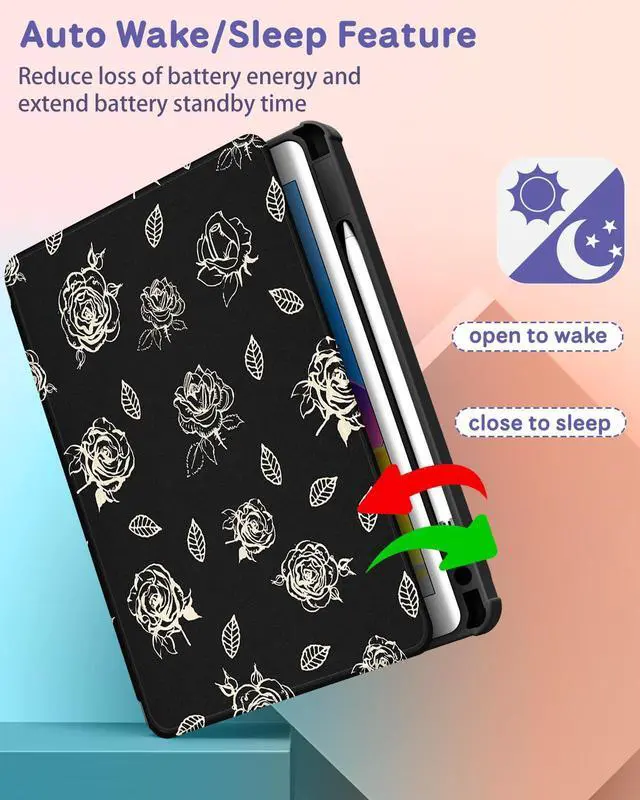 Alt view image 5 of 5 - Uppuppy for iPad A16 Case - for iPad 10th Generation Case 10.9 Inch Women Cute Girls Rose Flower Girly Floral Pretty Kawaii Aesthetic Design Rotating Stand Folio Tablet Cover for Apple 10/11 2025