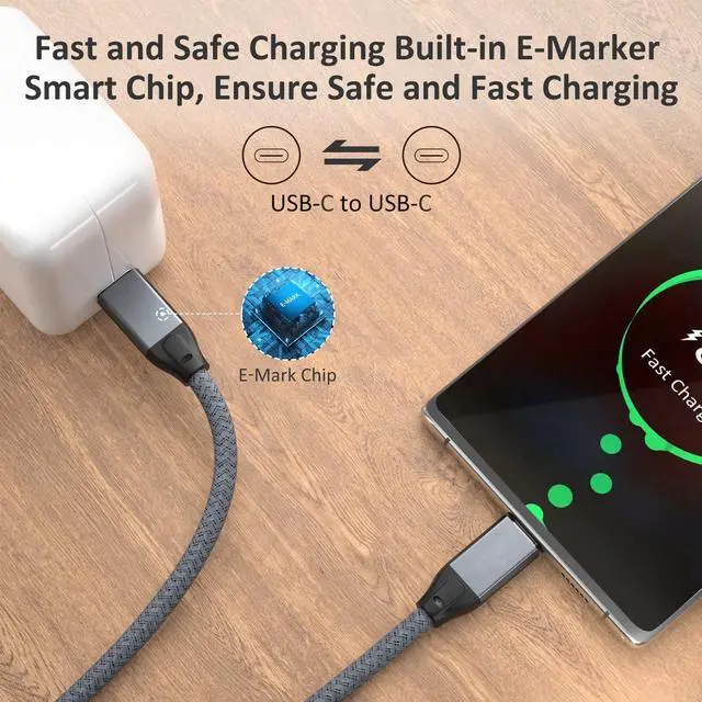 Alt view image 3 of 5 - UseBean USB C to USB C Cable 100W 10FT 2Pack, USB C 3.2 Gen 2X2 20Gbps Data Cable 4K Video, Type-C PD Fast Charging Cord, for MacBook Pro, iPad Mini 6/ Pro, Galaxy S24+/S24 Ultra/S23, Switch