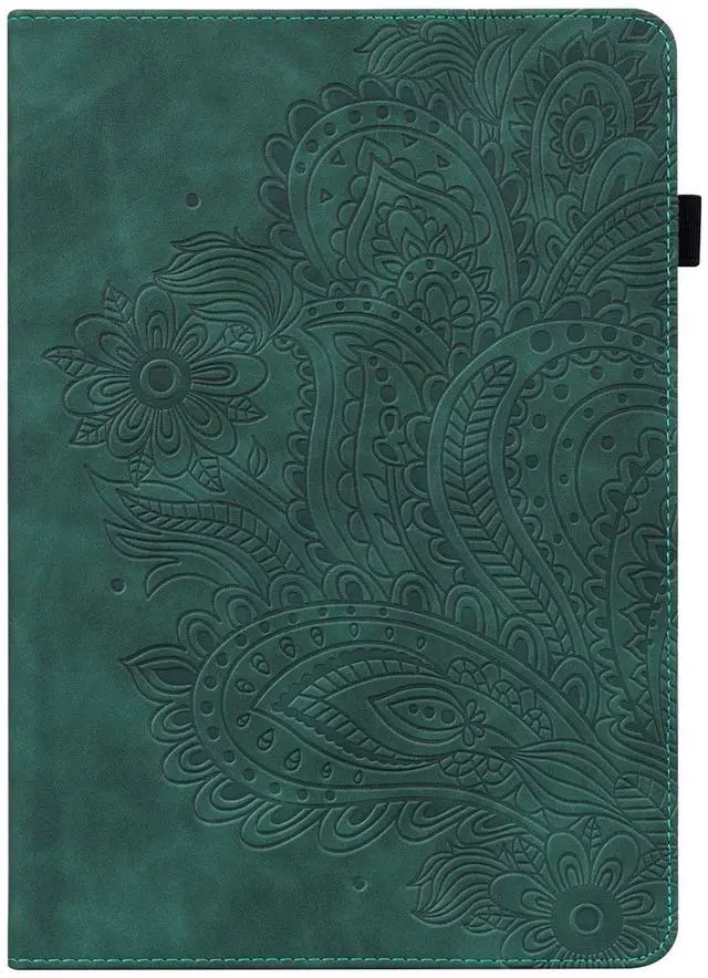 Alt view image 3 of 5 - UUcovers Kindle Fire HD 8 8th/7th/6th Generation Case 2016/2017/2018 with Pencil Holder Elastic Band Embossed Pattern PU Leather Multi-Angle Stand Folio Wallet Shockproof Cover, Floral Green Peacock