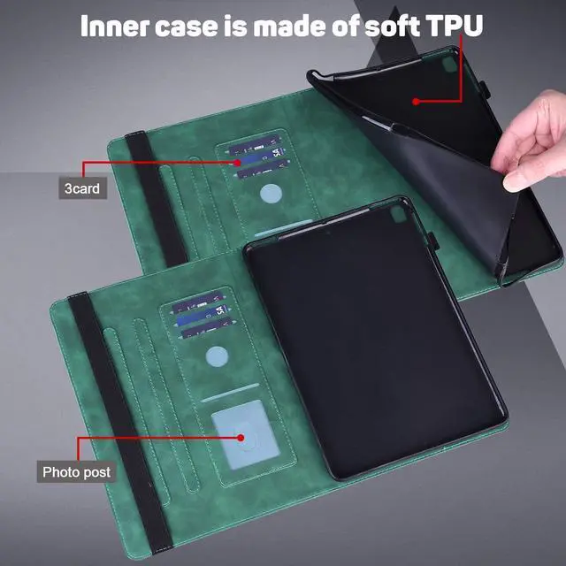 Alt view image 5 of 5 - UUcovers Kindle Fire HD 8 8th/7th/6th Generation Case 2016/2017/2018 with Pencil Holder Elastic Band Embossed Pattern PU Leather Multi-Angle Stand Folio Wallet Shockproof Cover, Floral Green Peacock