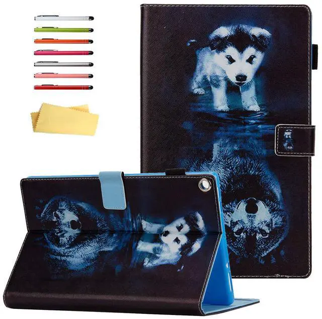 Main image of UUcovers for  Kindle Fire HD 10 Tablet 2019/2017 Case 9th and 7th Generation 10.1" with Pencil Holder Card Slots [Auto Sleep/Wake] Folio Stand PU Leather Magnetic Smart Flip Cover, Wolf & Dog