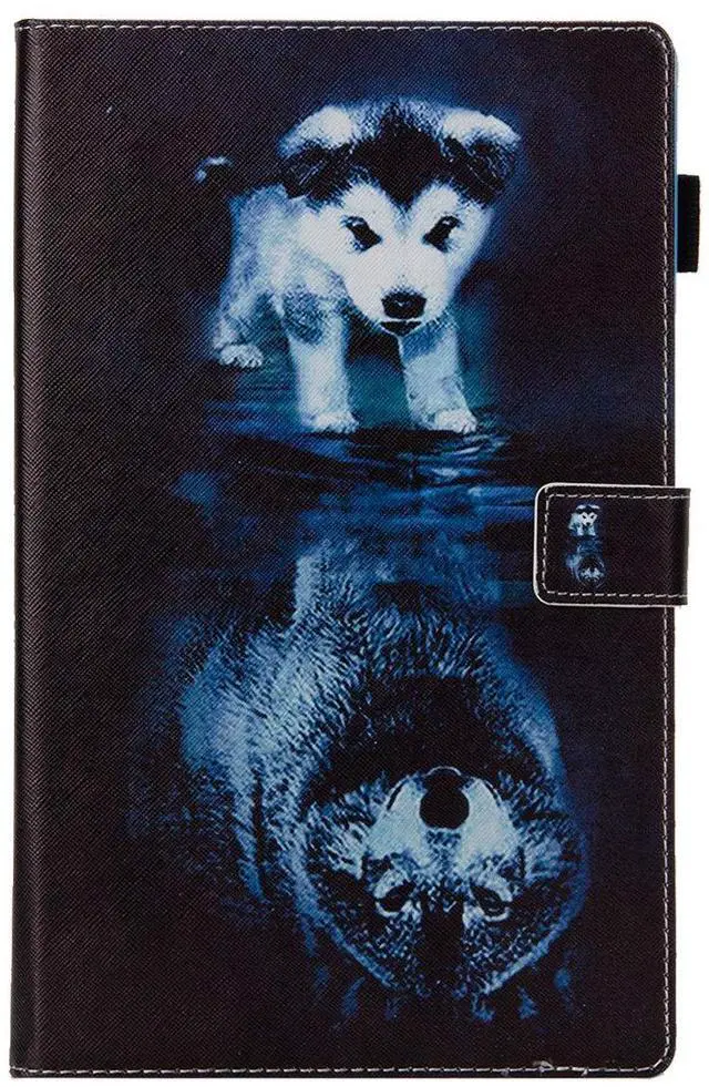 Alt view image 3 of 5 - UUcovers for  Kindle Fire HD 10 Tablet 2019/2017 Case 9th and 7th Generation 10.1" with Pencil Holder Card Slots [Auto Sleep/Wake] Folio Stand PU Leather Magnetic Smart Flip Cover, Wolf & Dog