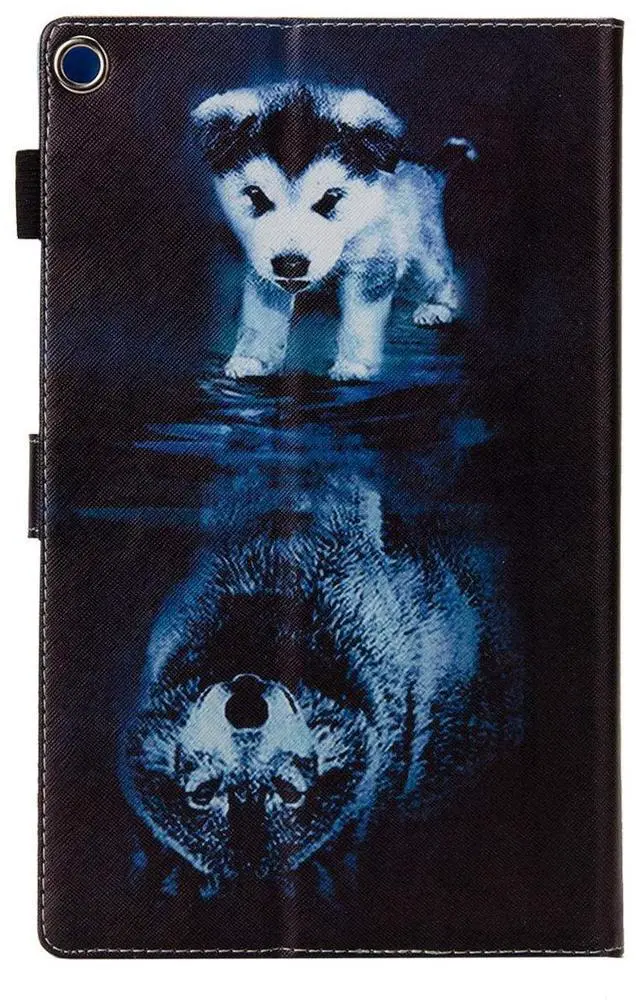Alt view image 4 of 5 - UUcovers for  Kindle Fire HD 10 Tablet 2019/2017 Case 9th and 7th Generation 10.1" with Pencil Holder Card Slots [Auto Sleep/Wake] Folio Stand PU Leather Magnetic Smart Flip Cover, Wolf & Dog