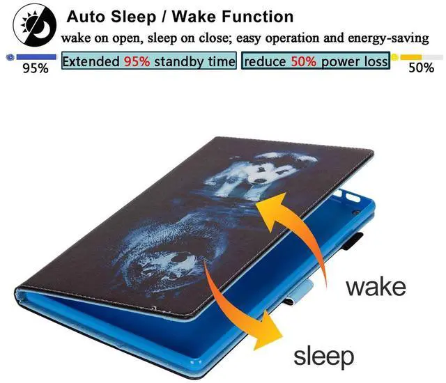 Alt view image 5 of 5 - UUcovers for  Kindle Fire HD 10 Tablet 2019/2017 Case 9th and 7th Generation 10.1" with Pencil Holder Card Slots [Auto Sleep/Wake] Folio Stand PU Leather Magnetic Smart Flip Cover, Wolf & Dog