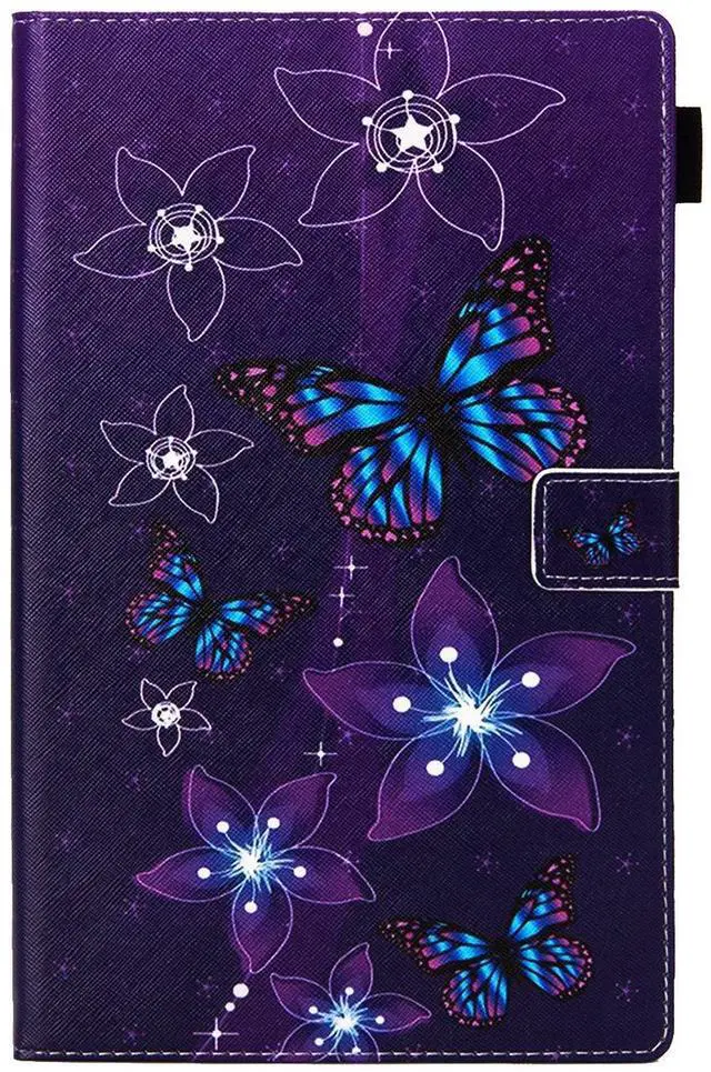 Alt view image 3 of 5 - UUcovers for  Kindle Fire HD 10 Case 9th/7th Generation 10.1 inch (2019/2017) with Stand/Pencil Holder/Pockets [Auto Wake/Sleep],Magnetic Smart PU Leather Folio Cover, Purple Flower Butterfly