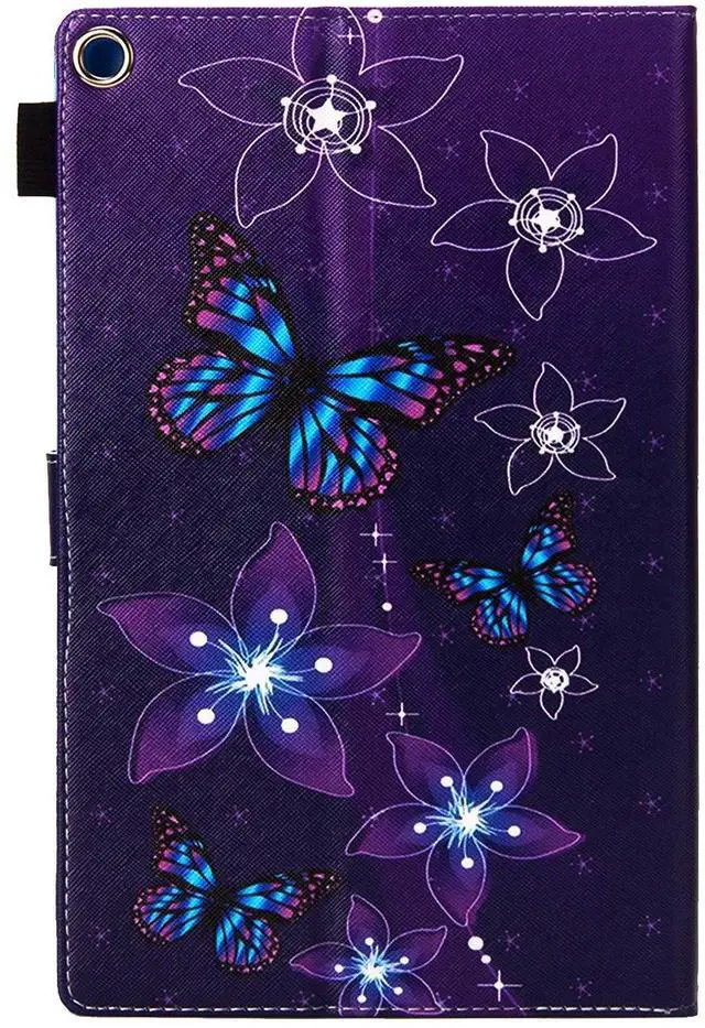Alt view image 4 of 5 - UUcovers for  Kindle Fire HD 10 Case 9th/7th Generation 10.1 inch (2019/2017) with Stand/Pencil Holder/Pockets [Auto Wake/Sleep],Magnetic Smart PU Leather Folio Cover, Purple Flower Butterfly