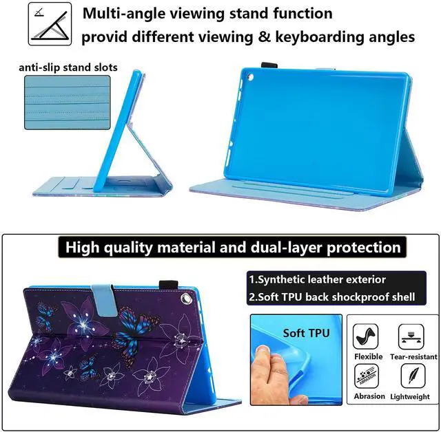 Alt view image 5 of 5 - UUcovers for  Kindle Fire HD 10 Case 9th/7th Generation 10.1 inch (2019/2017) with Stand/Pencil Holder/Pockets [Auto Wake/Sleep],Magnetic Smart PU Leather Folio Cover, Purple Flower Butterfly