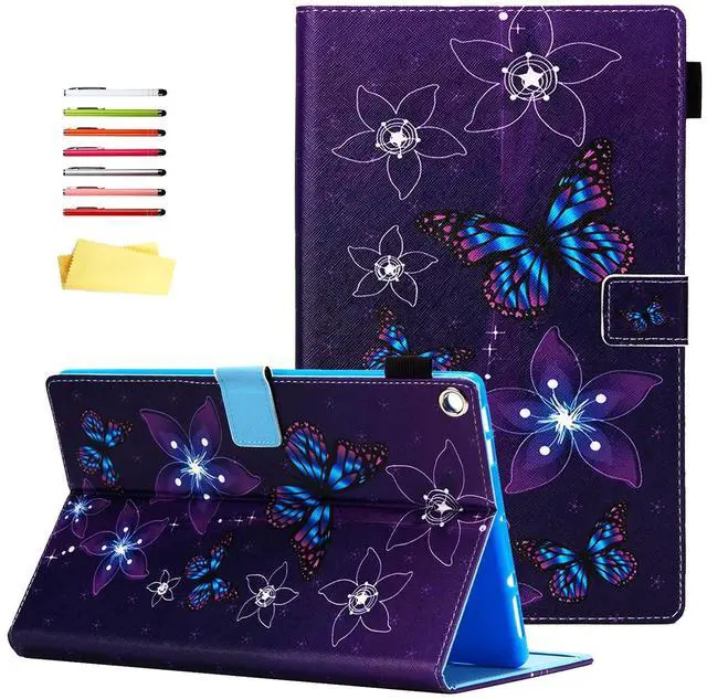 Main image of UUcovers for  Kindle Fire HD 10 Case 9th/7th Generation 10.1 inch (2019/2017) with Stand/Pencil Holder/Pockets [Auto Wake/Sleep],Magnetic Smart PU Leather Folio Cover, Purple Flower Butterfly