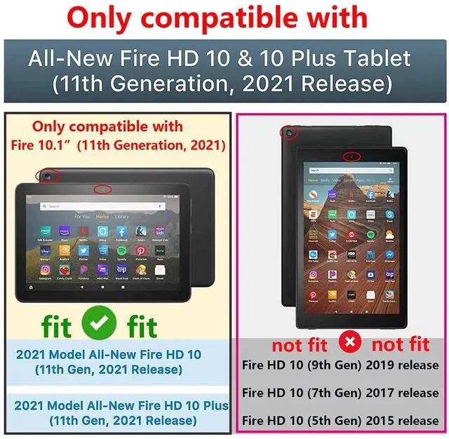 Alt view image 2 of 5 - UUcovers Case for  Kindle Fire HD 10 & 10 Plus Tablet (only Fits 11th Generation, 2021 Release) 10.1" with Pencil Holder/Stand/Pockets Shockproof Cover [Auto Sleep/Wake], Pink Butterfly Flower