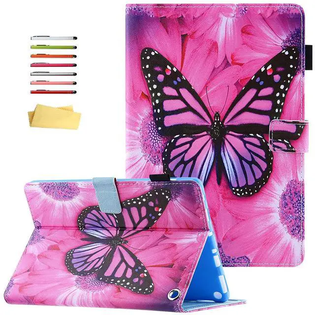 Main image of UUcovers Case for  Kindle Fire HD 10 & 10 Plus Tablet (only Fits 11th Generation, 2021 Release) 10.1" with Pencil Holder/Stand/Pockets Shockproof Cover [Auto Sleep/Wake], Pink Butterfly Flower