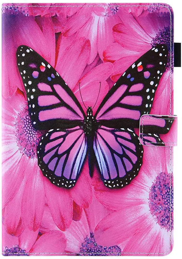 Alt view image 3 of 5 - UUcovers Case for  Kindle Fire HD 10 & 10 Plus Tablet (only Fits 11th Generation, 2021 Release) 10.1" with Pencil Holder/Stand/Pockets Shockproof Cover [Auto Sleep/Wake], Pink Butterfly Flower