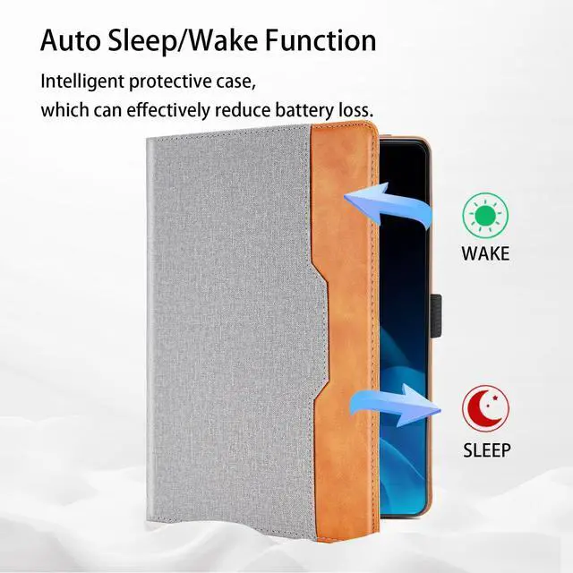 Alt view image 3 of 5 - Varohix Case for Samsung Galaxy Tab S10 FE/ S9 FE 5G 10.9 Inch/Tab S9 11 Inch, PU Leather Galaxy Tab S9 FE Folio Cover with Magnetic & Auto Sleep/Wake, Multi-Angle Stand Cover for Man,Woman,Grey