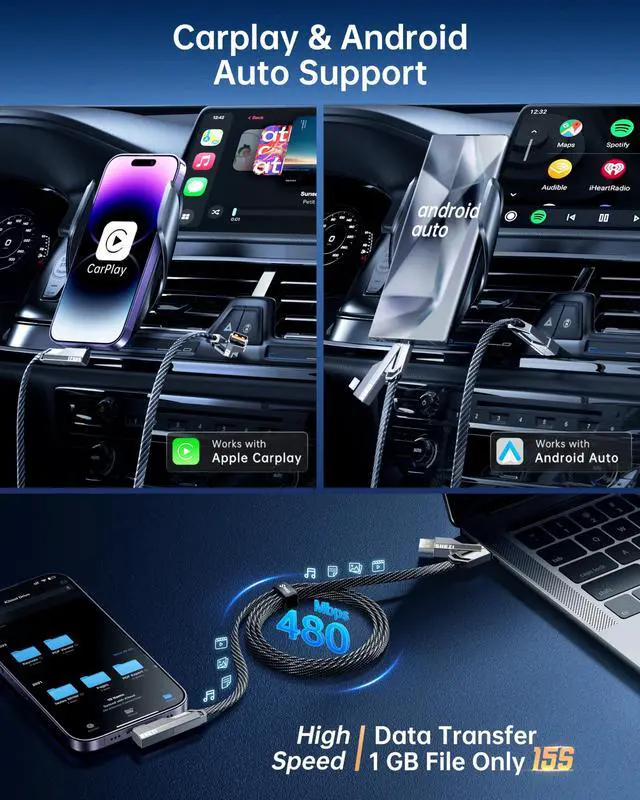 Alt view image 5 of 5 - Vexipia 4-in-1 Long USB C Cable 10FT Lightn-ing Cable 90 Degree Fast Charging Flat Nylon Braided for iPhone/iPad Charger Cord Multi Charge Cord with Lightn-ing/USB C/USB A Ports (SHEZI Series)