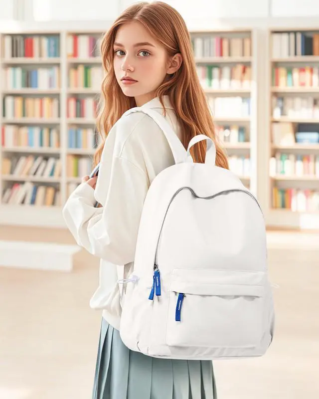 Alt view image 3 of 5 - School Backpack for Teen Girls,Simple School Book Bag Waterproof High School Backpack for Boy Middle Student Bookbag College Backpack for Women Men Casual Daypack Travel Aesthetic Backpacks White