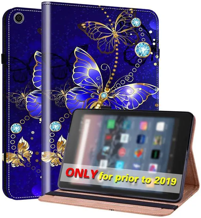 Main image of VODEFOX for Kindle Fire HD 8 8th/7th/6th Generation Case 2016/2017/2018,PU Leather Folio Wallet Shockproof Cover with Pencil Holder Elastic Band 8"- Diamond Butterfly