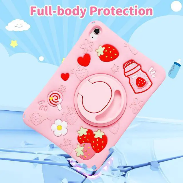 Alt view image 3 of 5 - Vulxogo for iPad 10th Case 2022 10.9 Inch/for iPad (A16) 11th Generation 11" 2025 - for Girls Teens Strawberry Soft Silicone Cute with Shoulder Strap & Rotating Stand for Women Girls Girly Teens Cover