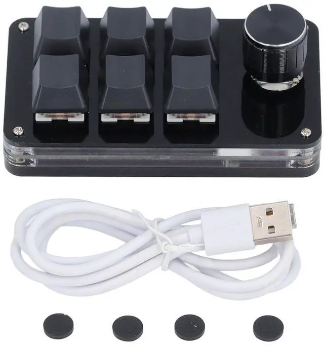 Main image of Walfront Macro Keyboard Programmable One Handed USB PC Keypad Mini Mechanical Gaming Keyboard 6 Keys 1 Knob Programming Macro Pad Game Keyboards for Laptop Computers