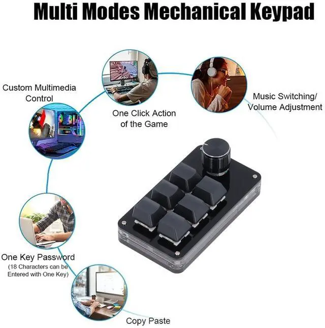 Alt view image 4 of 5 - Walfront Macro Keyboard Programmable One Handed USB PC Keypad Mini Mechanical Gaming Keyboard 6 Keys 1 Knob Programming Macro Pad Game Keyboards for Laptop Computers