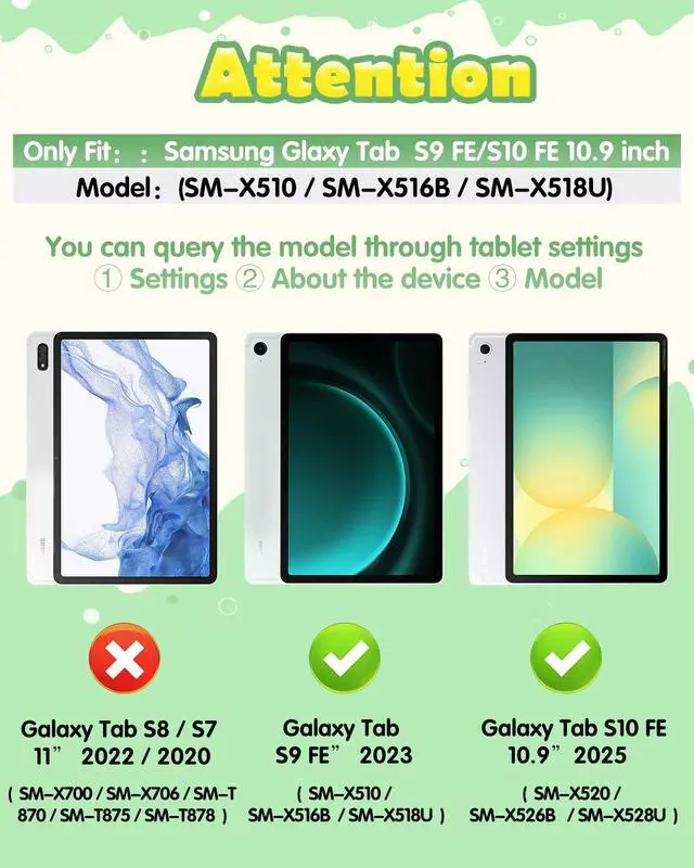 Alt view image 2 of 5 - Wazzasoft for Samsung Galaxy Tab S9 FE Case 10.9" - Cute Girls Boys Kawaii Cover Girly 3D Cartoon Women with Rotating Handle Stand & Strap Soft Silicone Green Funda for Samsung S9 FE 5G Tablet Case