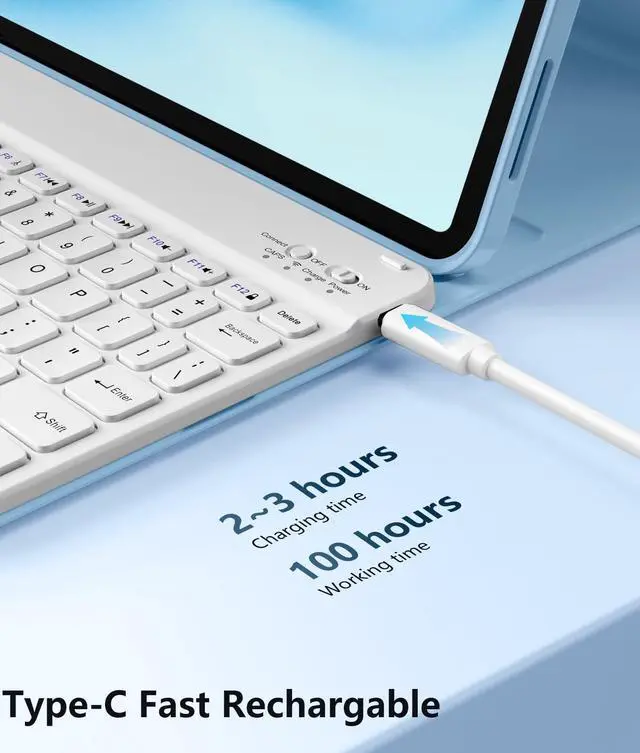 Alt view image 4 of 5 - Wenlaty Keyboard Case for iPad Air 11-inch Case with Keyboard (M3/M2, 2025/2024) & Air 5th/4th Gen 10.9'', Detachable Bluetooth Keyboard - Thin & Light Cover with Pencil Holder for iPad Air, Sky Blue
