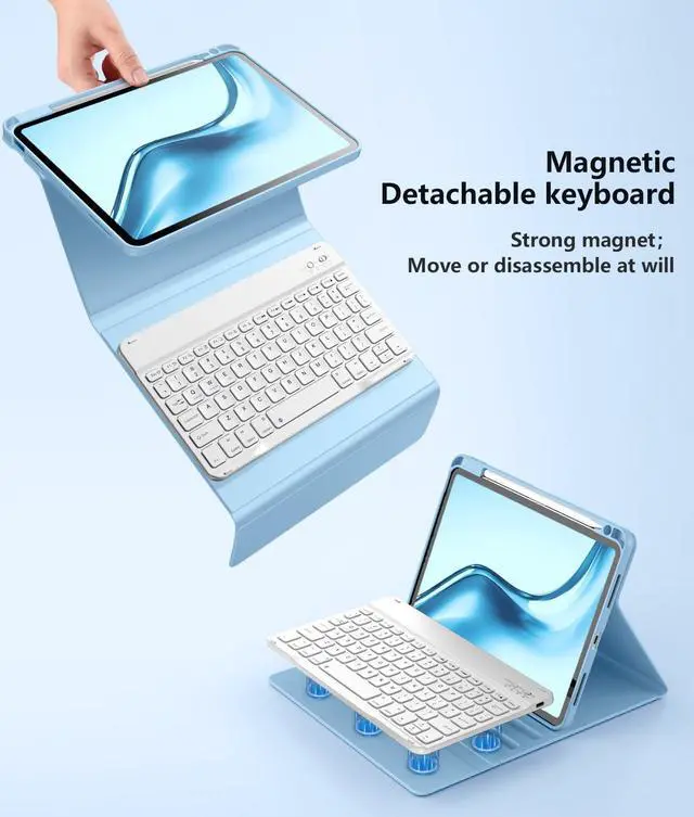 Alt view image 3 of 5 - Wenlaty Keyboard Case for iPad Air 11-inch Case with Keyboard (M3/M2, 2025/2024) & Air 5th/4th Gen 10.9'', Detachable Bluetooth Keyboard - Thin & Light Cover with Pencil Holder for iPad Air, Sky Blue